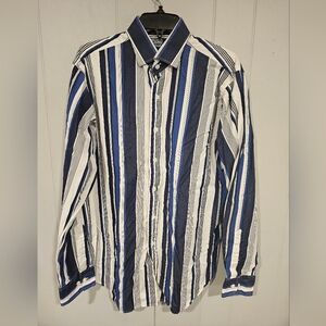 Polo Ralph Lauren Regent Classic Fit Mens 16.5 Large Blue White Stripe Button Up